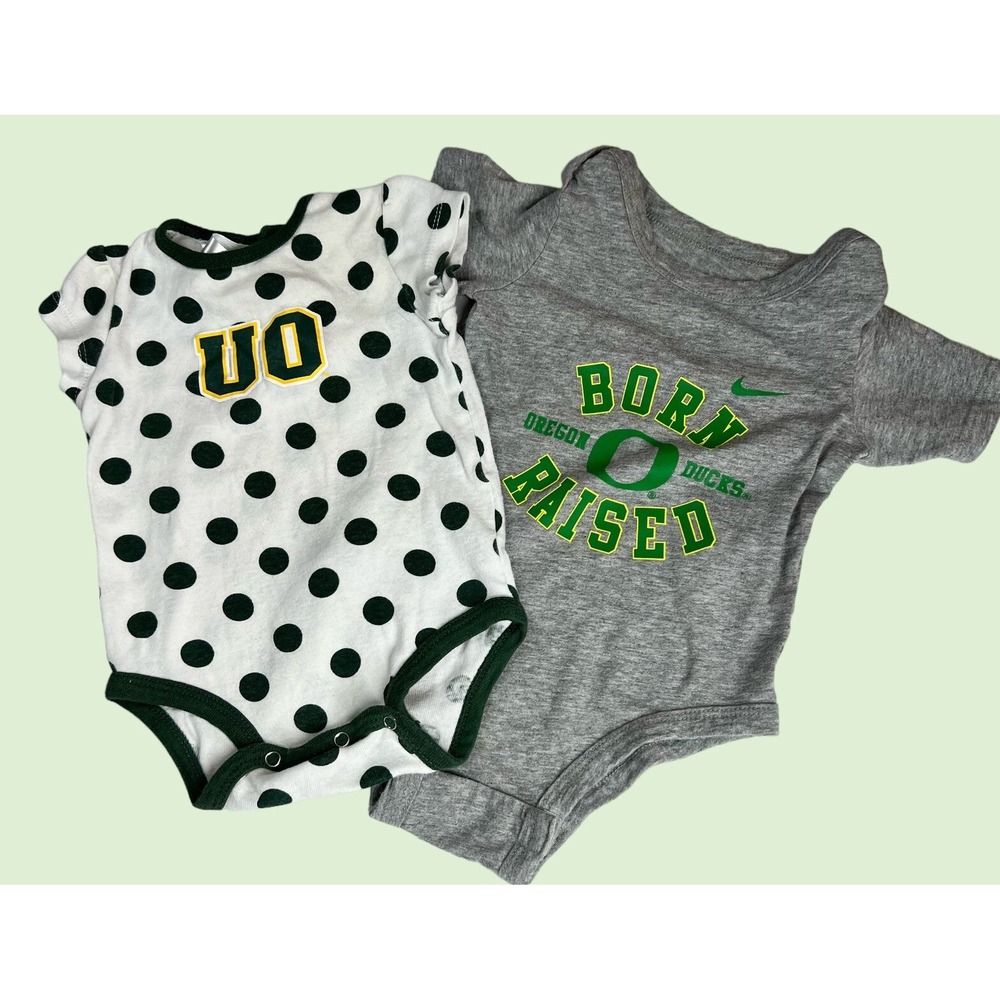 Oregon Ducks One Piece Set/2 Baby Unisex 3-9M Gray White NCAA Sporty Polka Dot
